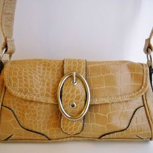 Camel Tan Faux Leather Croc Shoulder Bag Purse
